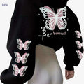 Women's Hooded Sweatshirt with Butterfly Print - Cozy Casual Pullover   OAXG 