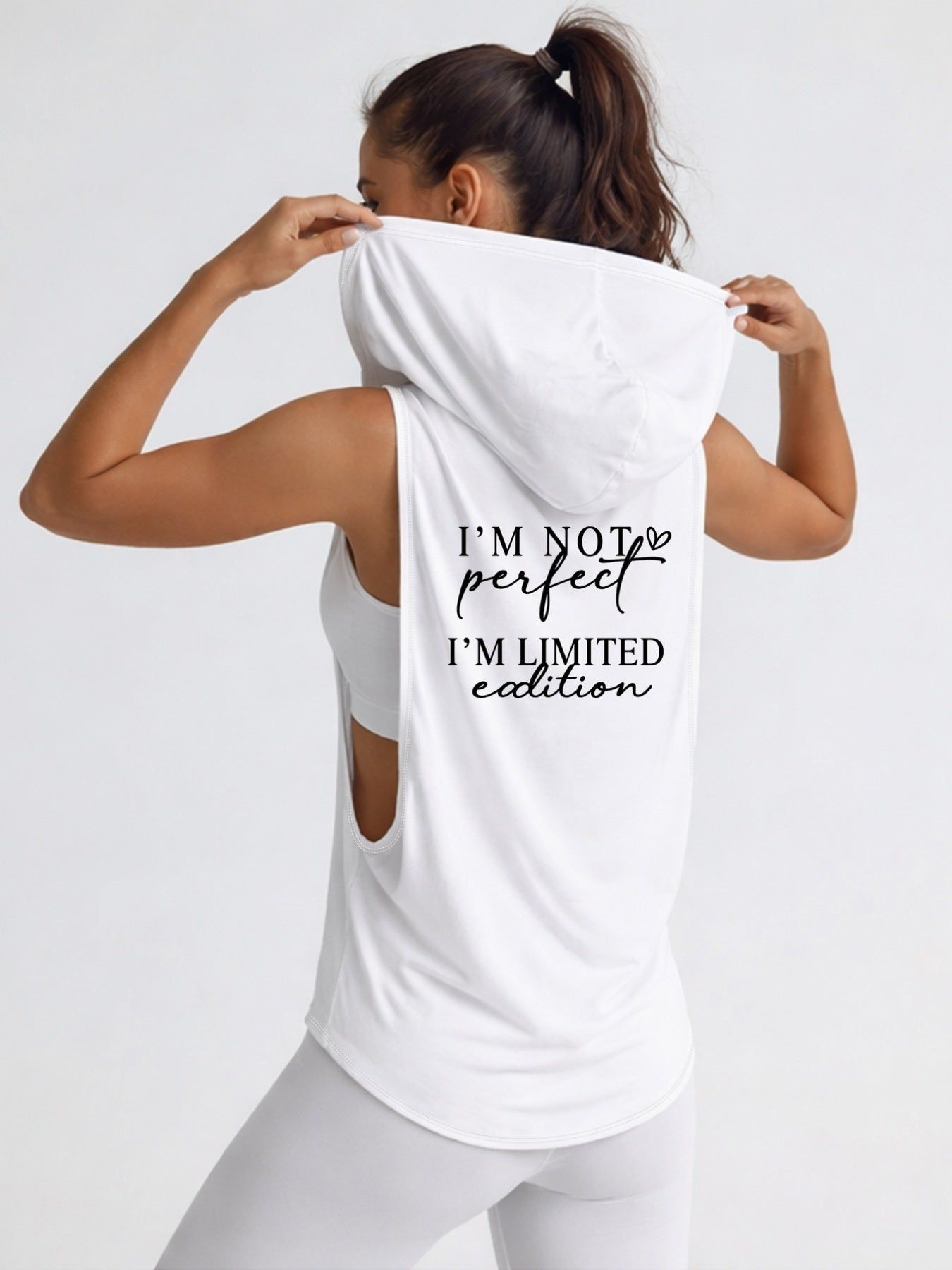 Women's Hooded Tank Top - "I'm Not Perfect" Limited Edition Print   OAXG White / S