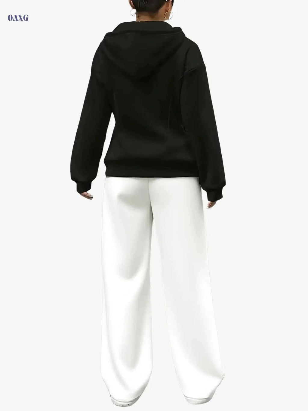 Women's Hooded Zip-Up Sweatshirt - Thermal Insulated Casual Jacket   OAXG Black / S
