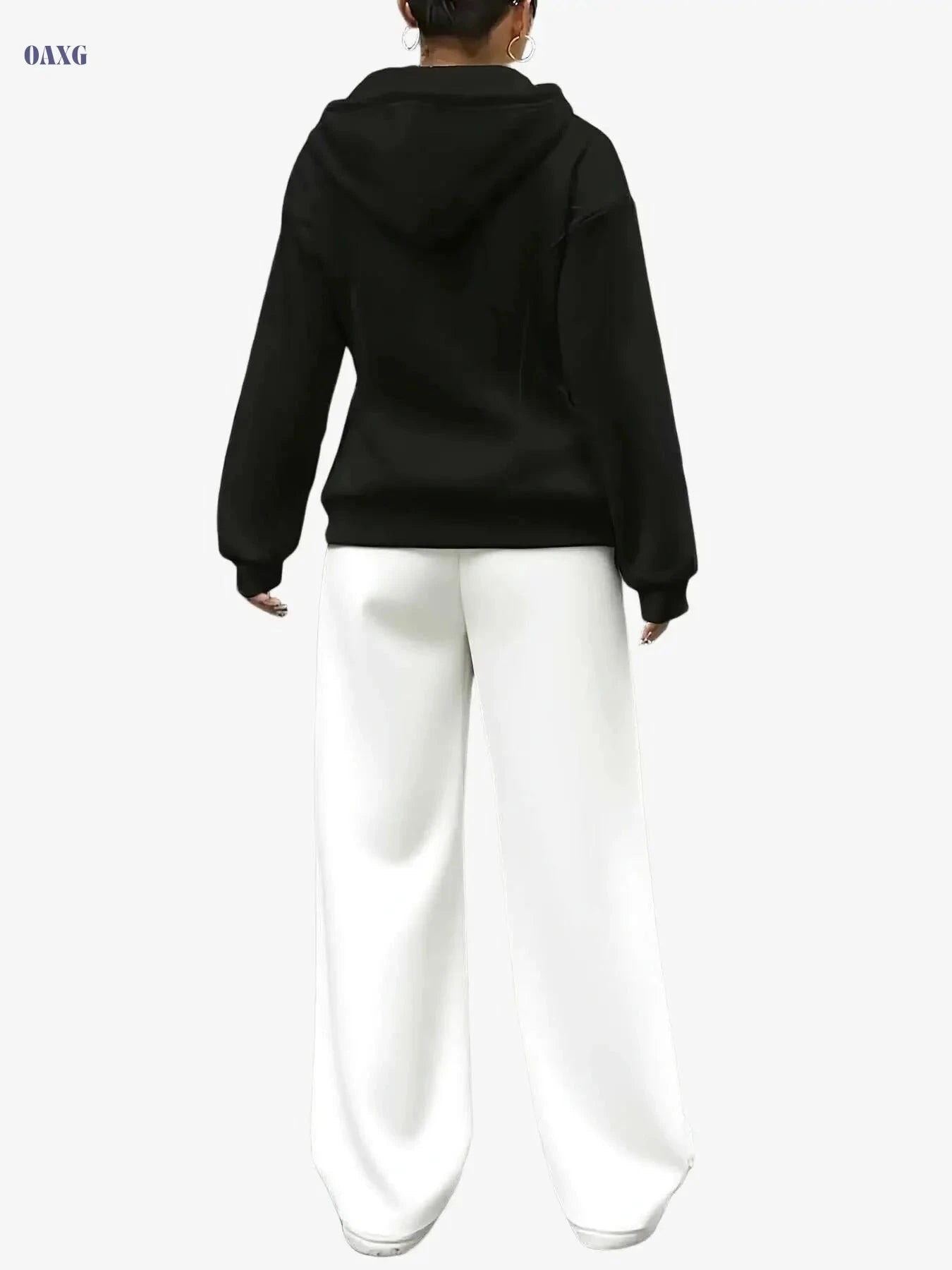 Women's Hooded Zip-Up Sweatshirt - Thermal Insulated Casual Jacket   OAXG Black / S