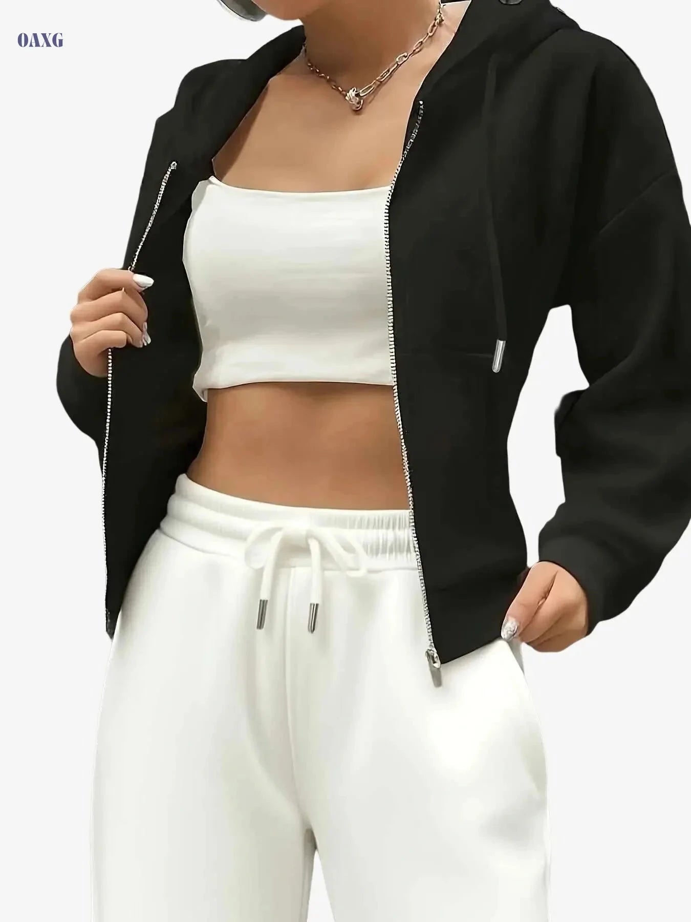 Women's Hooded Zip-Up Sweatshirt - Thermal Insulated Casual Jacket   OAXG Black / S