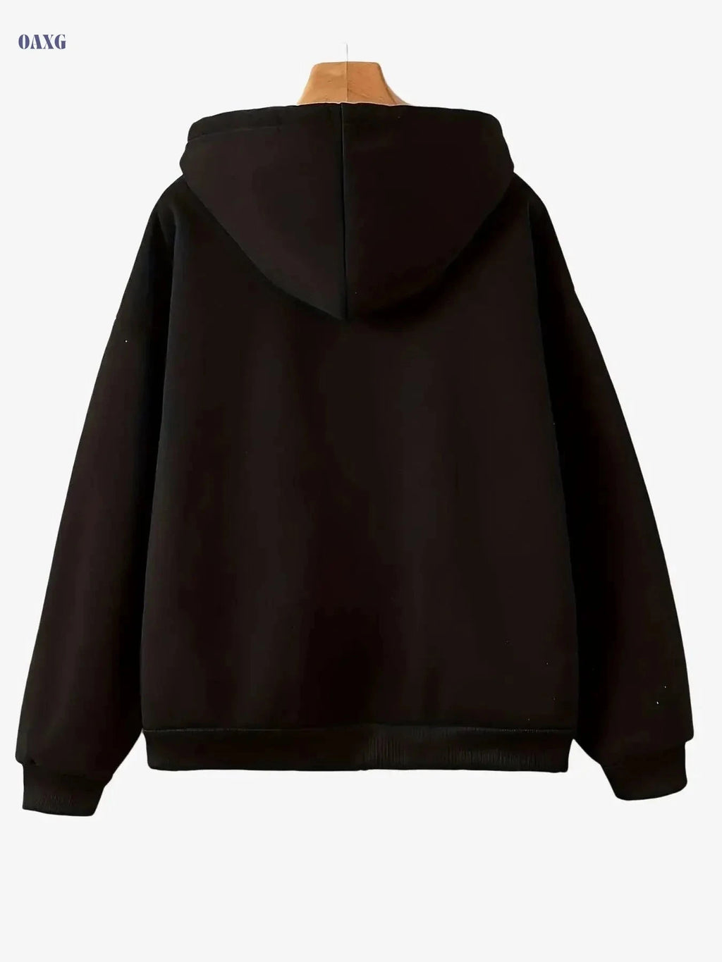 Women's Hooded Zip-Up Sweatshirt - Thick Geometric Print, Casual Style   OAXG Black / S