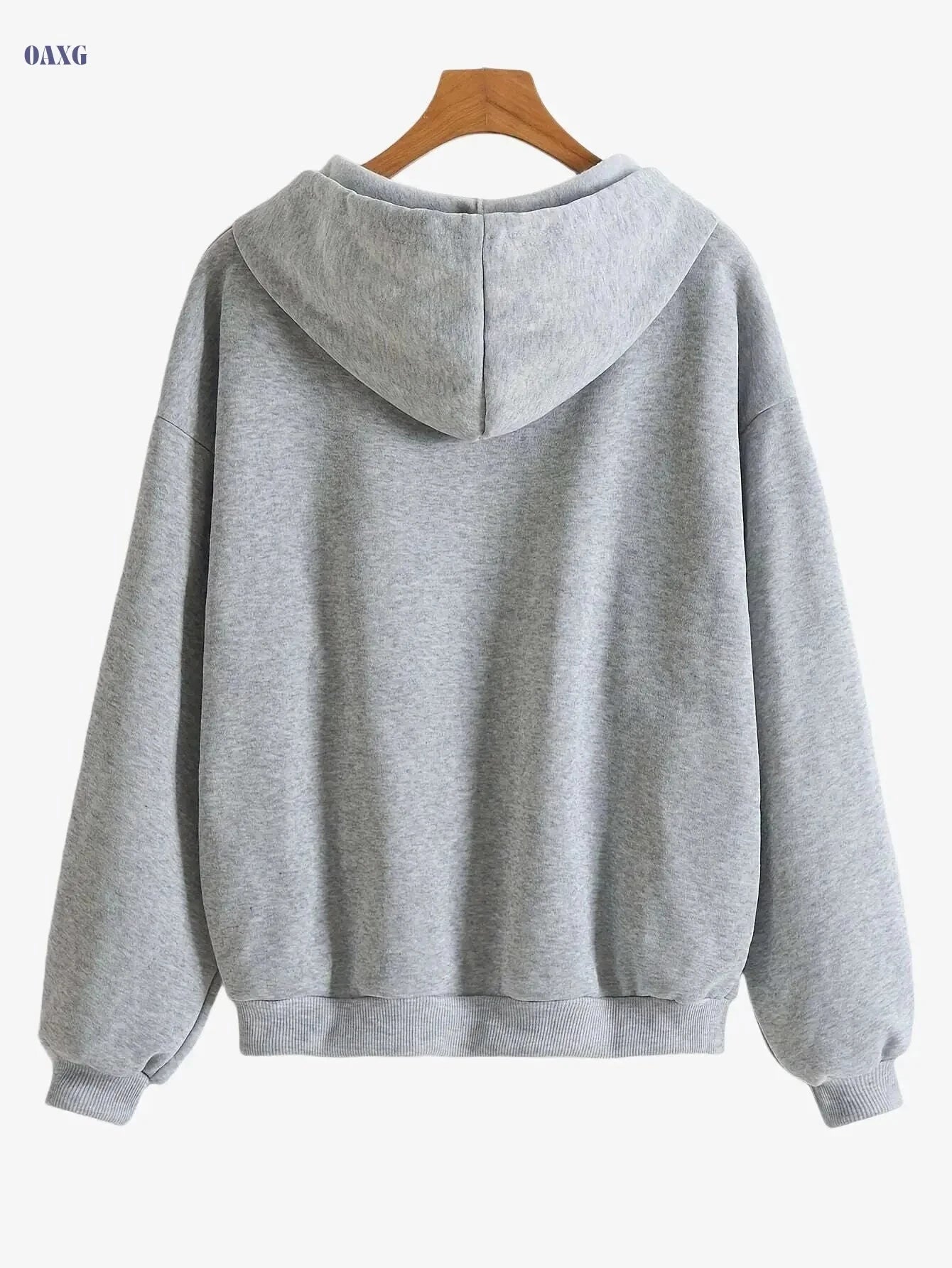 Women's Hooded Zip-Up Sweatshirt - Thick Geometric Print, Casual Style   OAXG 