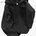 Women's Hooded Zipper Sweatshirt - Casual Geometric Pattern Hoodie   OAXG Black / S