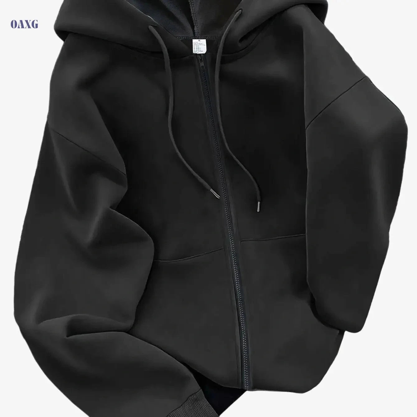 Women's Hooded Zipper Sweatshirt - Casual Geometric Pattern Hoodie   OAXG Black / S