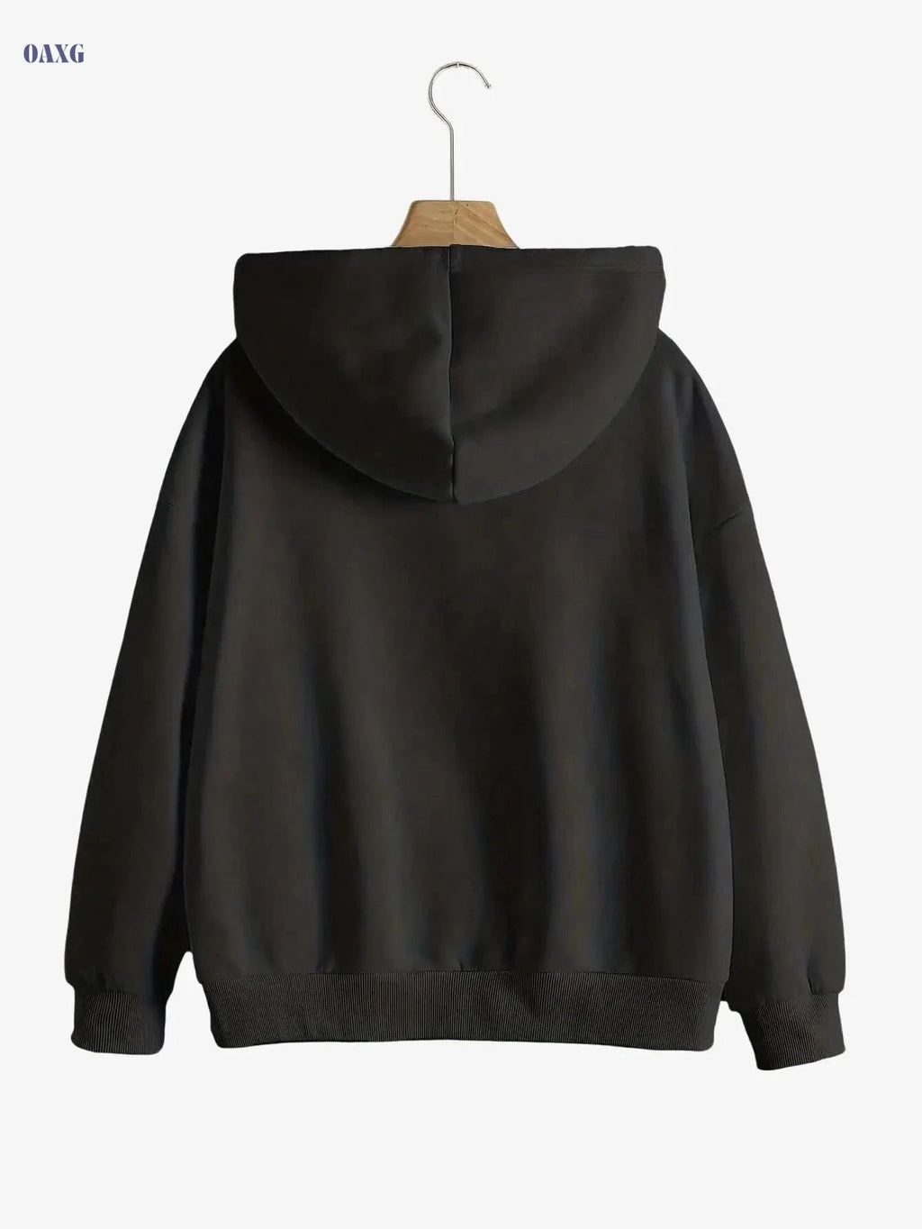 Women's Hooded Zipper Sweatshirt - Casual Geometric Pattern Hoodie   OAXG Black / S