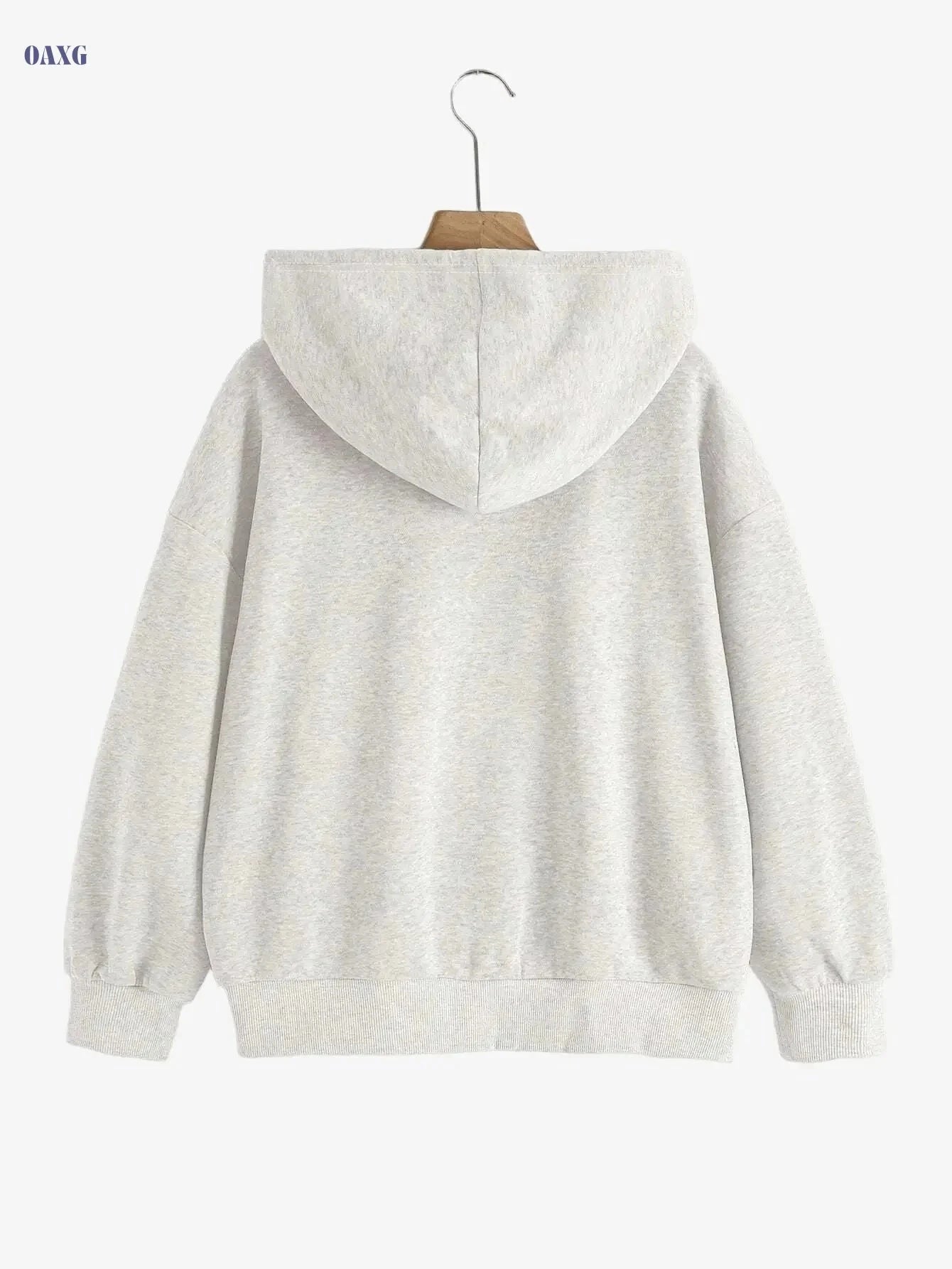 Women's Hooded Zipper Sweatshirt - Casual Geometric Pattern Hoodie   OAXG 