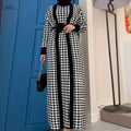 Women's Houndstooth Coat & Dress Set - Autumn Winter Fashion   OAXG Black / S