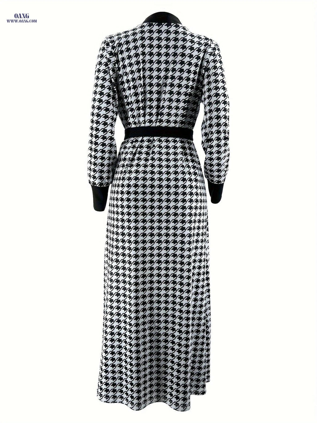Women's Houndstooth Coat & Dress Set - Autumn Winter Fashion   OAXG Black / S