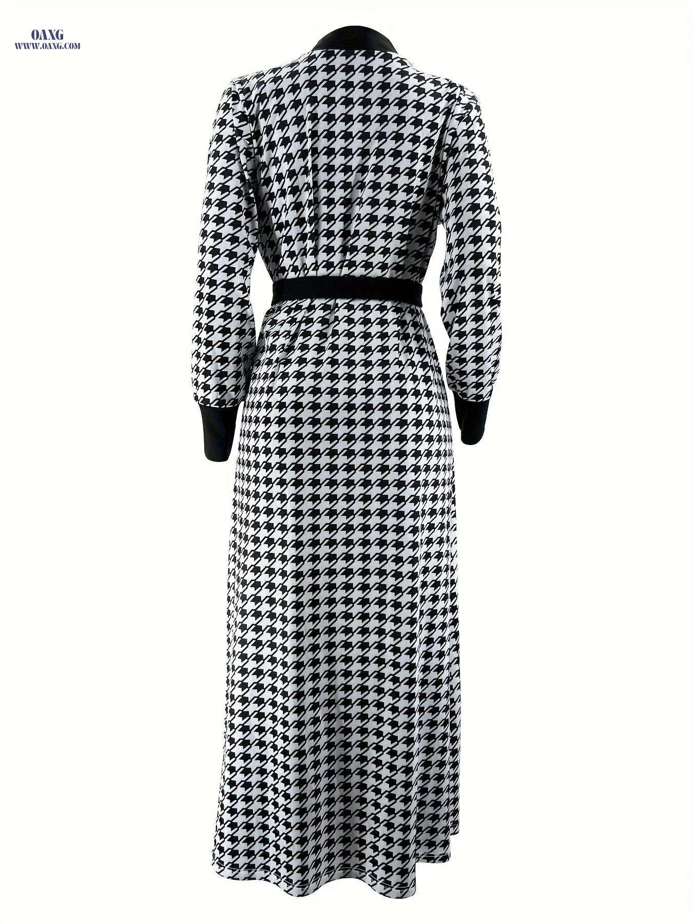 Women's Houndstooth Coat & Dress Set - Autumn Winter Fashion   OAXG Black / S