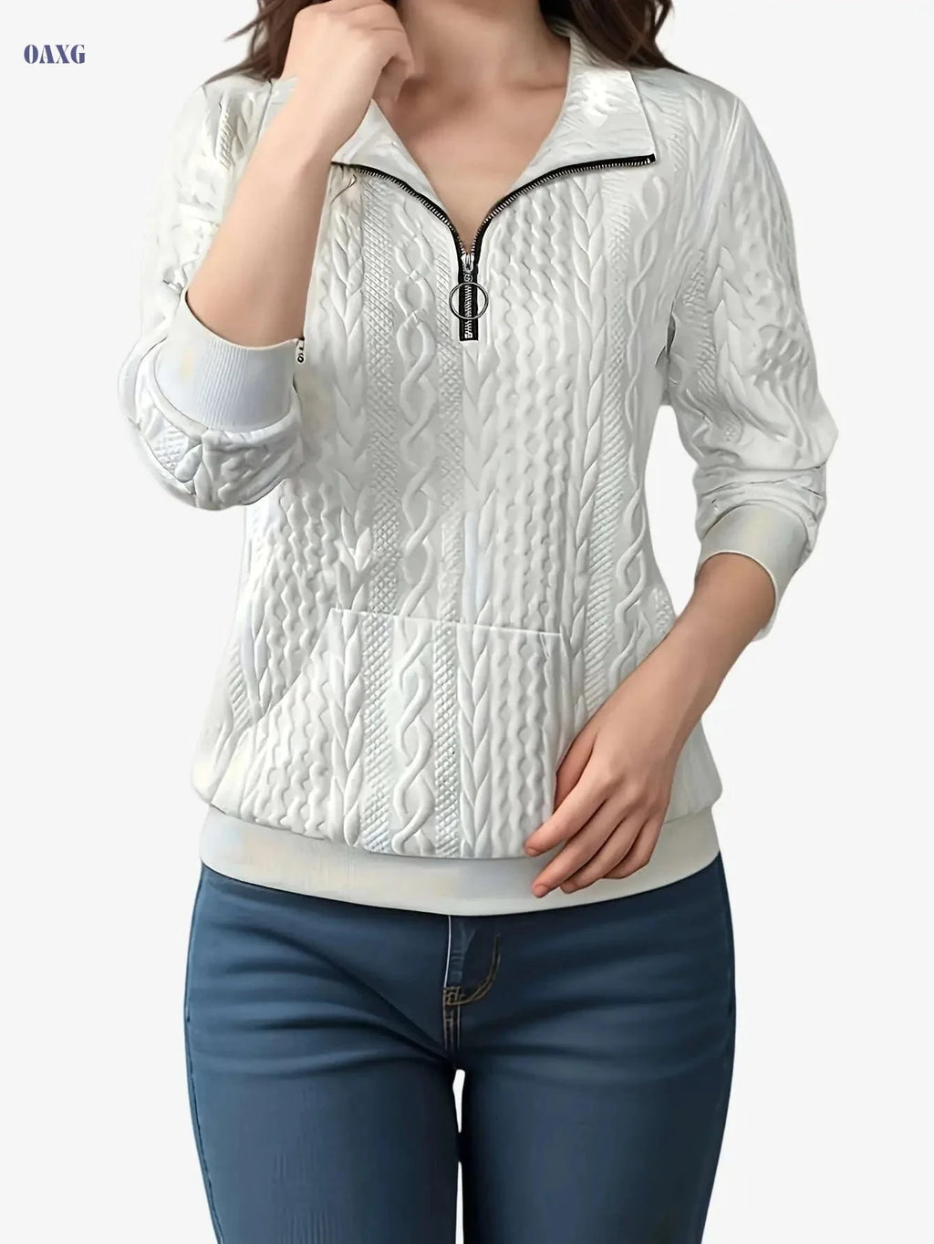 Women's Jacquard Pullover Hoodie - Long Sleeve Zipper Casual Sweatshirt   OAXG 