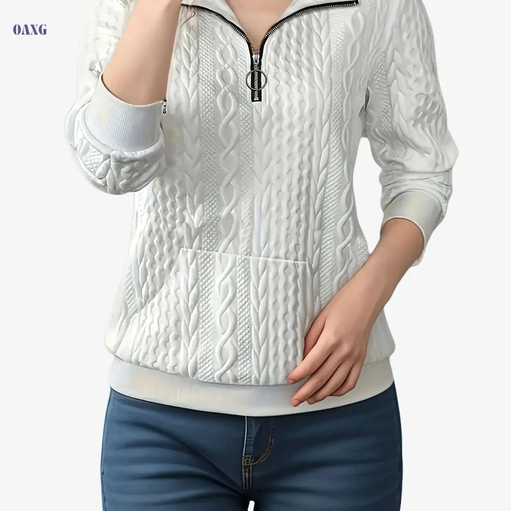 Women's Jacquard Pullover Hoodie - Long Sleeve Zipper Casual Sweatshirt   OAXG 