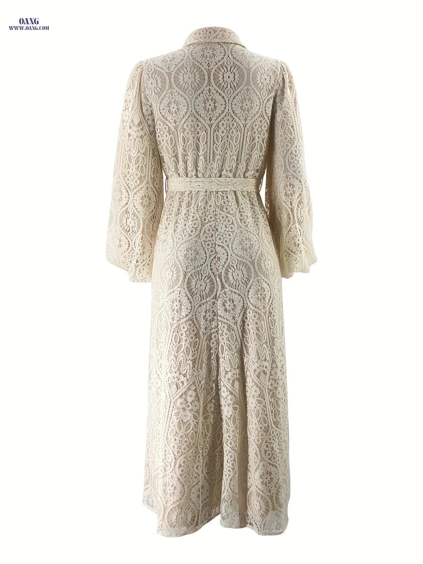 Women's Lace Collar Robe Dress - Elegant Solid Color, Machine Washable   OAXG 
