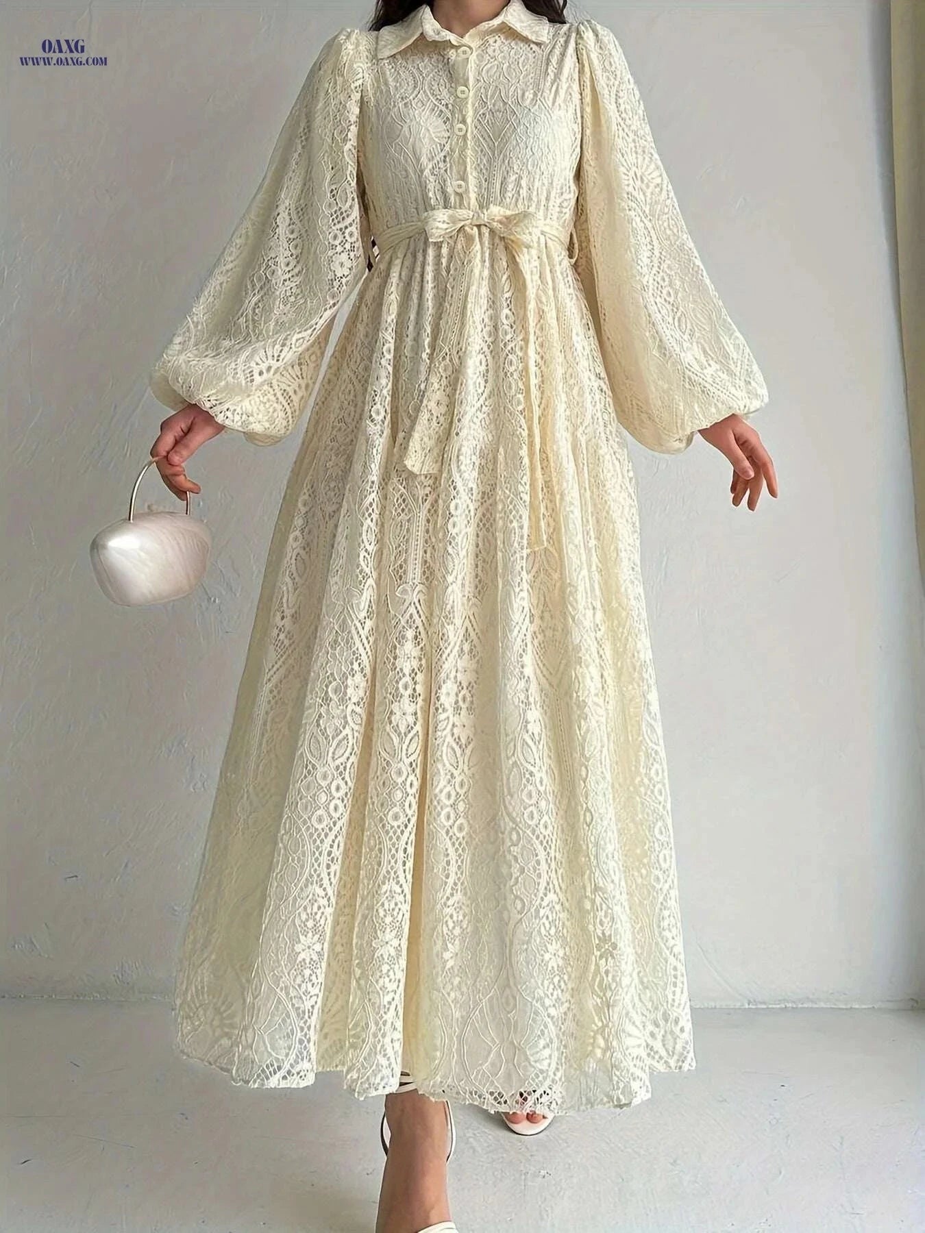 Women's Lace Collar Robe Dress - Middle Eastern Style, All Season   OAXG 