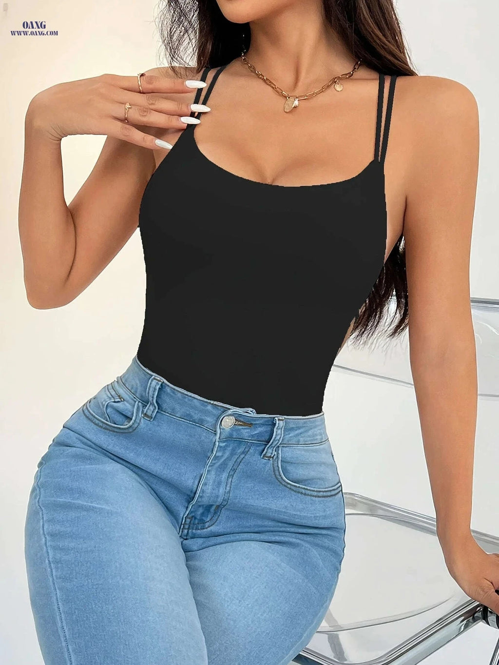 Women's Lace-Up Sexy Bodysuit - High Elasticity, Backless Design   OAXG Black / XS