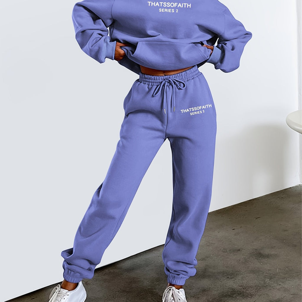 Women's Letter Print Sweatshirt & Long Pants Casual Outfit   OAXG 