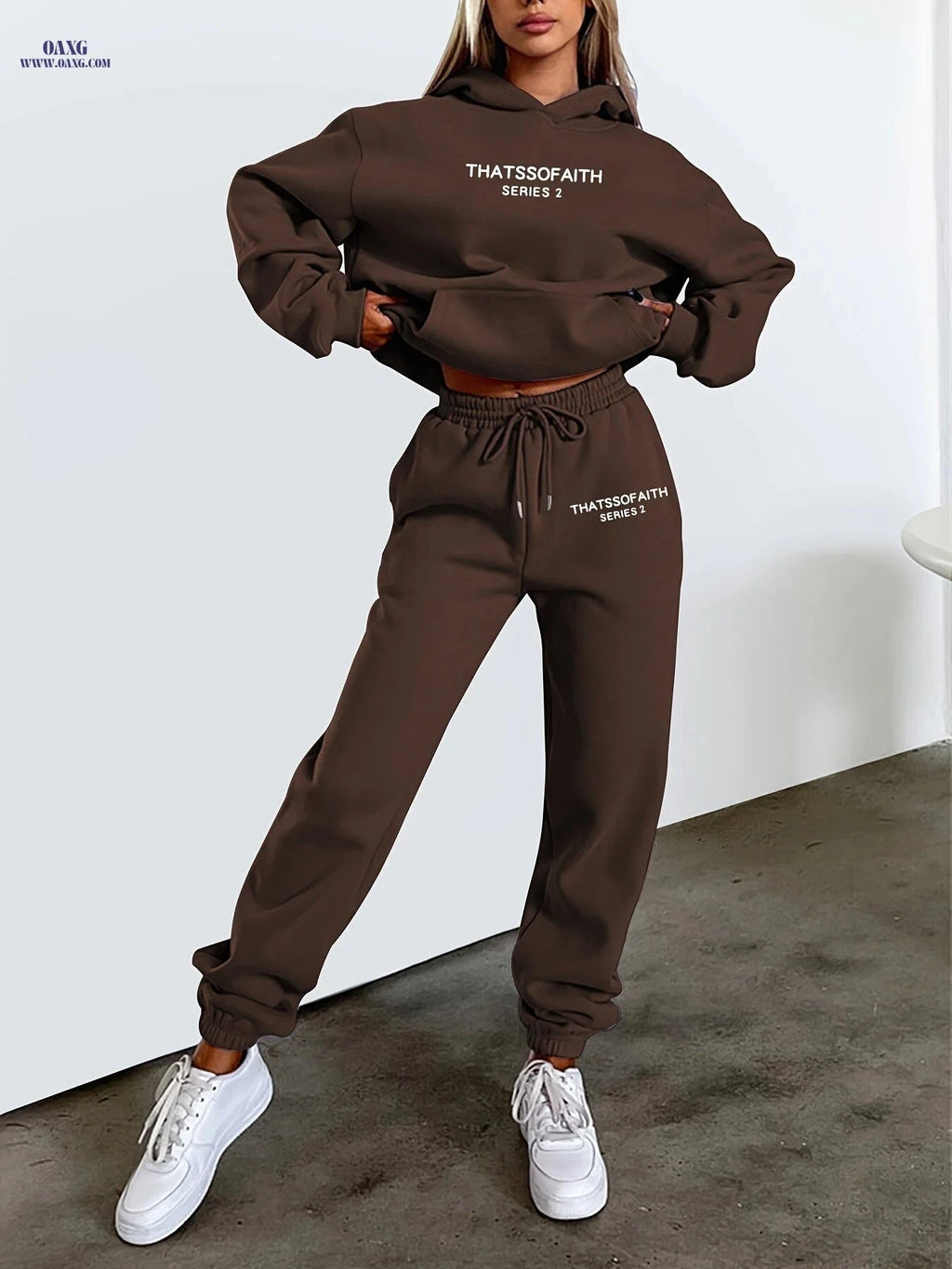 Women's Letter Print Sweatshirt & Long Pants Casual Outfit   OAXG Black / S