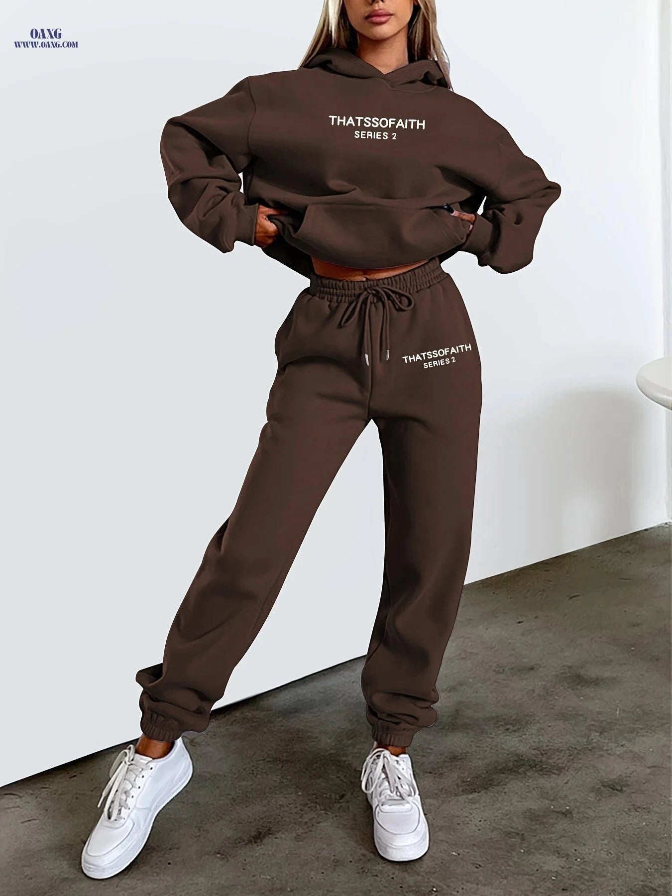 Women's Letter Print Sweatshirt & Long Pants Casual Outfit   OAXG Black / S