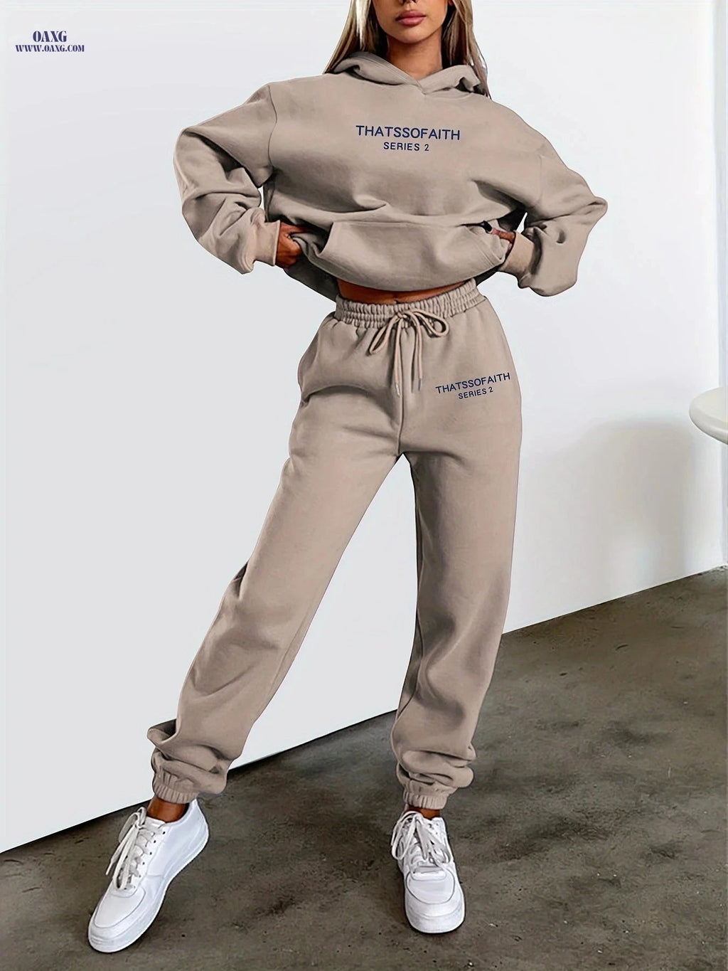 Women's Letter Print Sweatshirt & Long Pants Casual Outfit   OAXG Black / S
