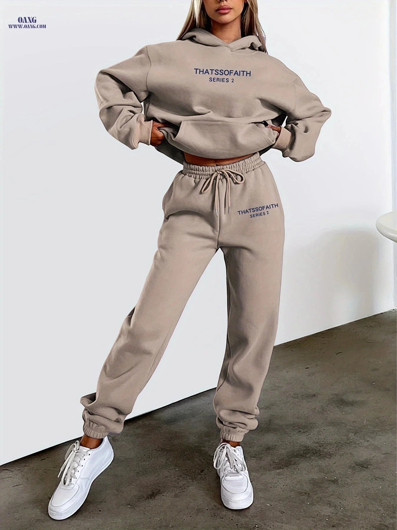 Women's Letter Print Sweatshirt & Long Pants Casual Outfit   OAXG Black / S