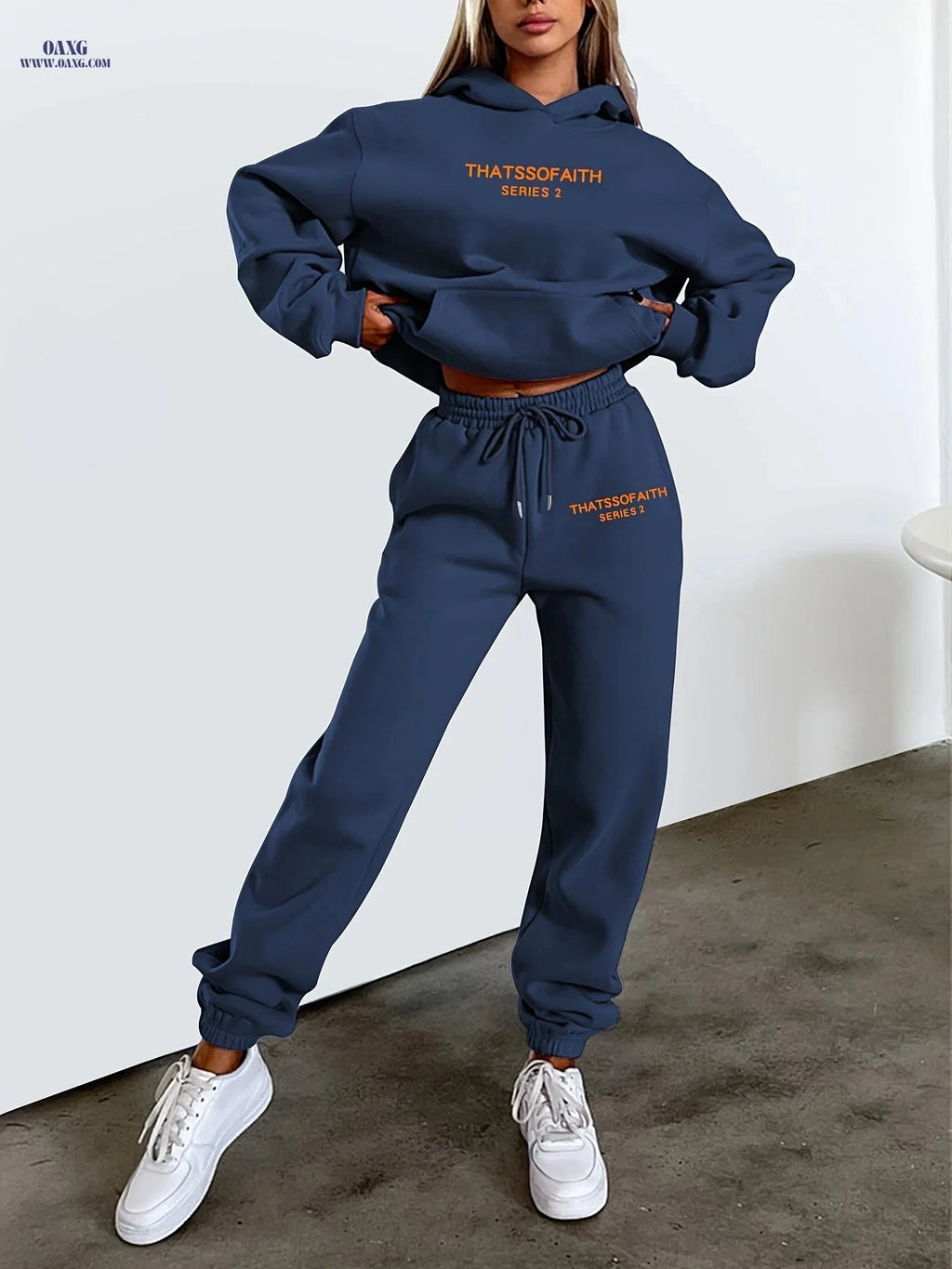 Women's Letter Print Sweatshirt & Long Pants Casual Outfit   OAXG Black / S
