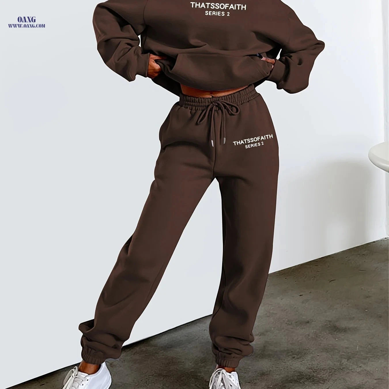 Women's Letter Print Sweatshirt & Long Pants Casual Outfit   OAXG Black / S