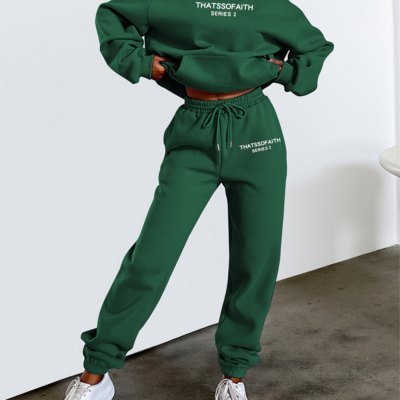 Women's Letter Print Sweatshirt & Long Pants Casual Outfit   OAXG Black / S