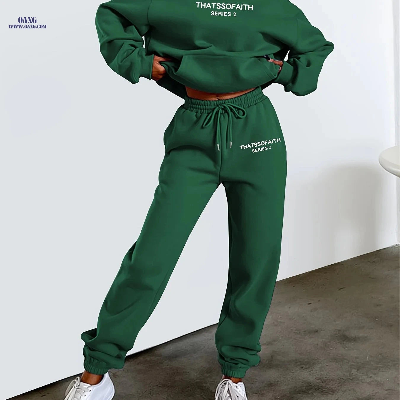 Women's Letter Print Sweatshirt & Long Pants Casual Outfit   OAXG Black / S
