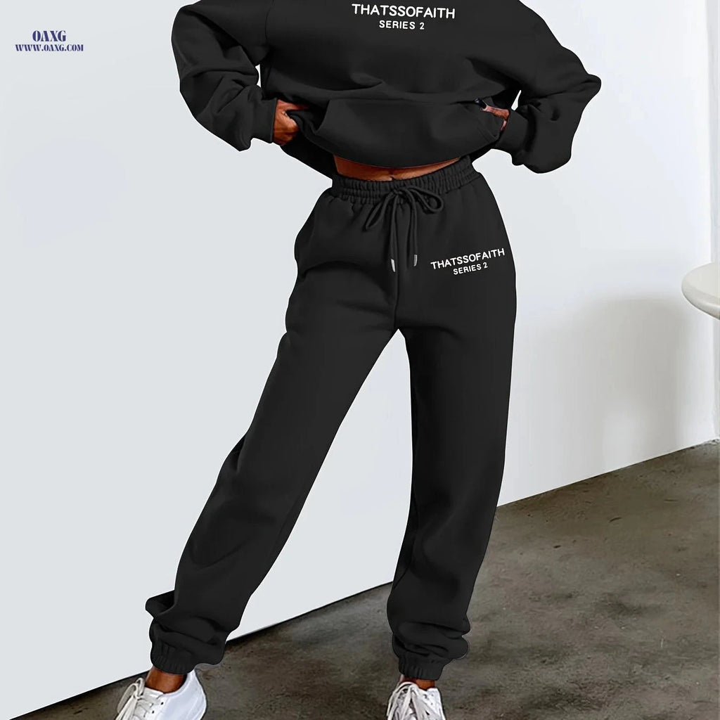 Women's Letter Print Sweatshirt & Long Pants Casual Outfit   OAXG 