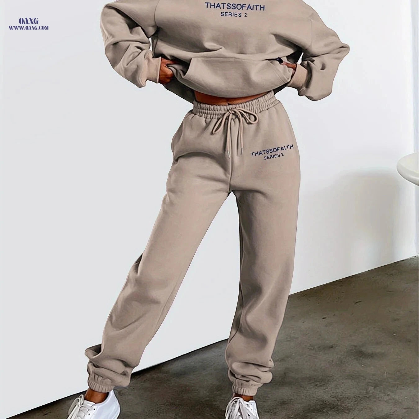 Women's Letter Print Sweatshirt & Long Pants Casual Outfit   OAXG 