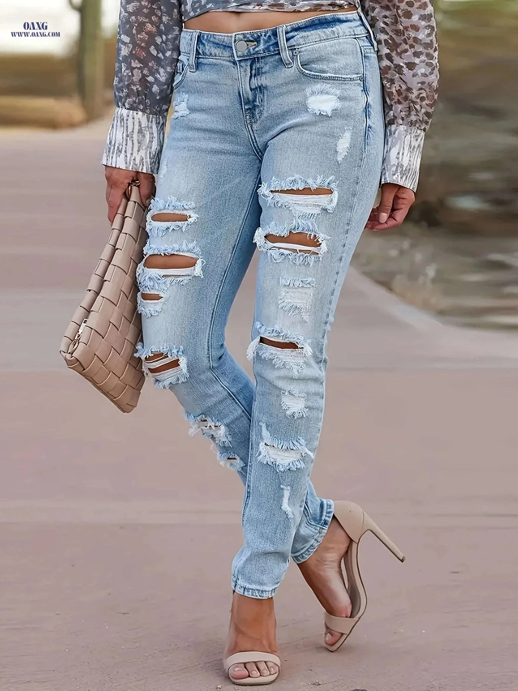 Women's Light Blue Fitted Trousers - High Stretch Skinny Denim   OAXG Light Blue / S