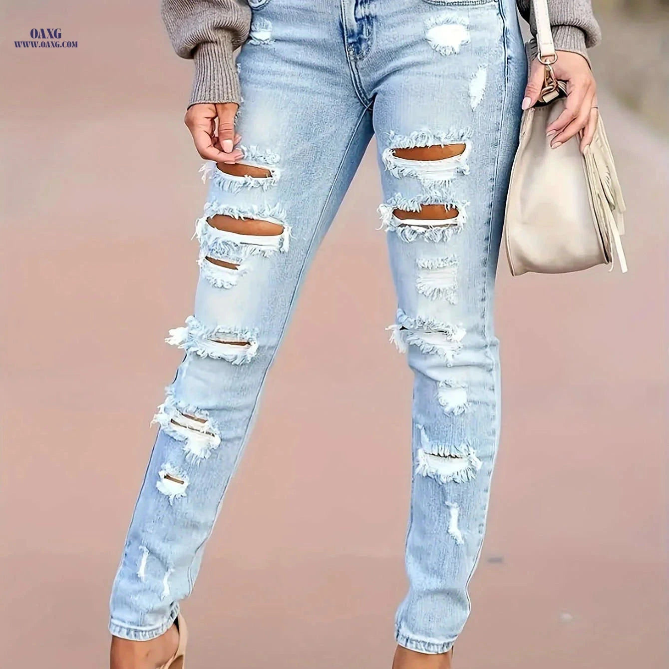 Women's Light Blue Fitted Trousers - High Stretch Skinny Denim   OAXG Light Blue / S