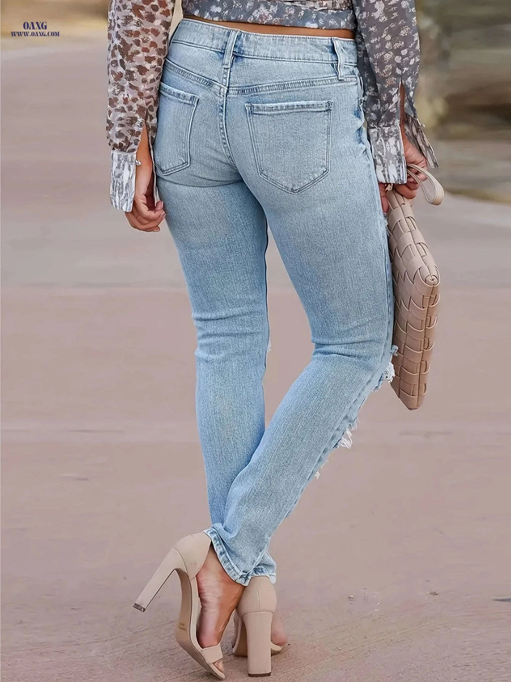 Women's Light Blue Fitted Trousers - High Stretch Skinny Denim   OAXG Light Blue / S