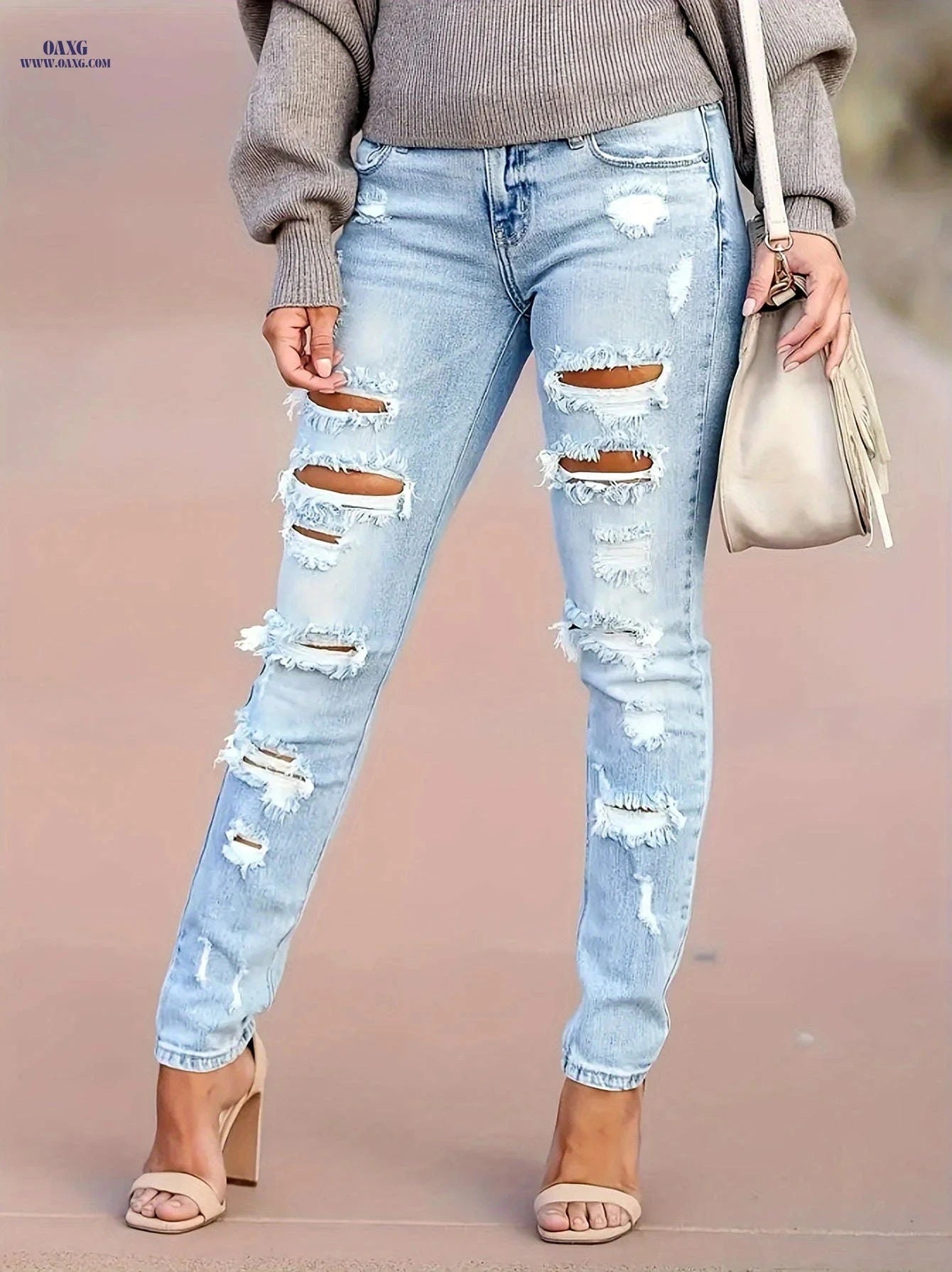 Women's Light Blue Fitted Trousers - High Stretch Skinny Denim   OAXG Light Blue / S