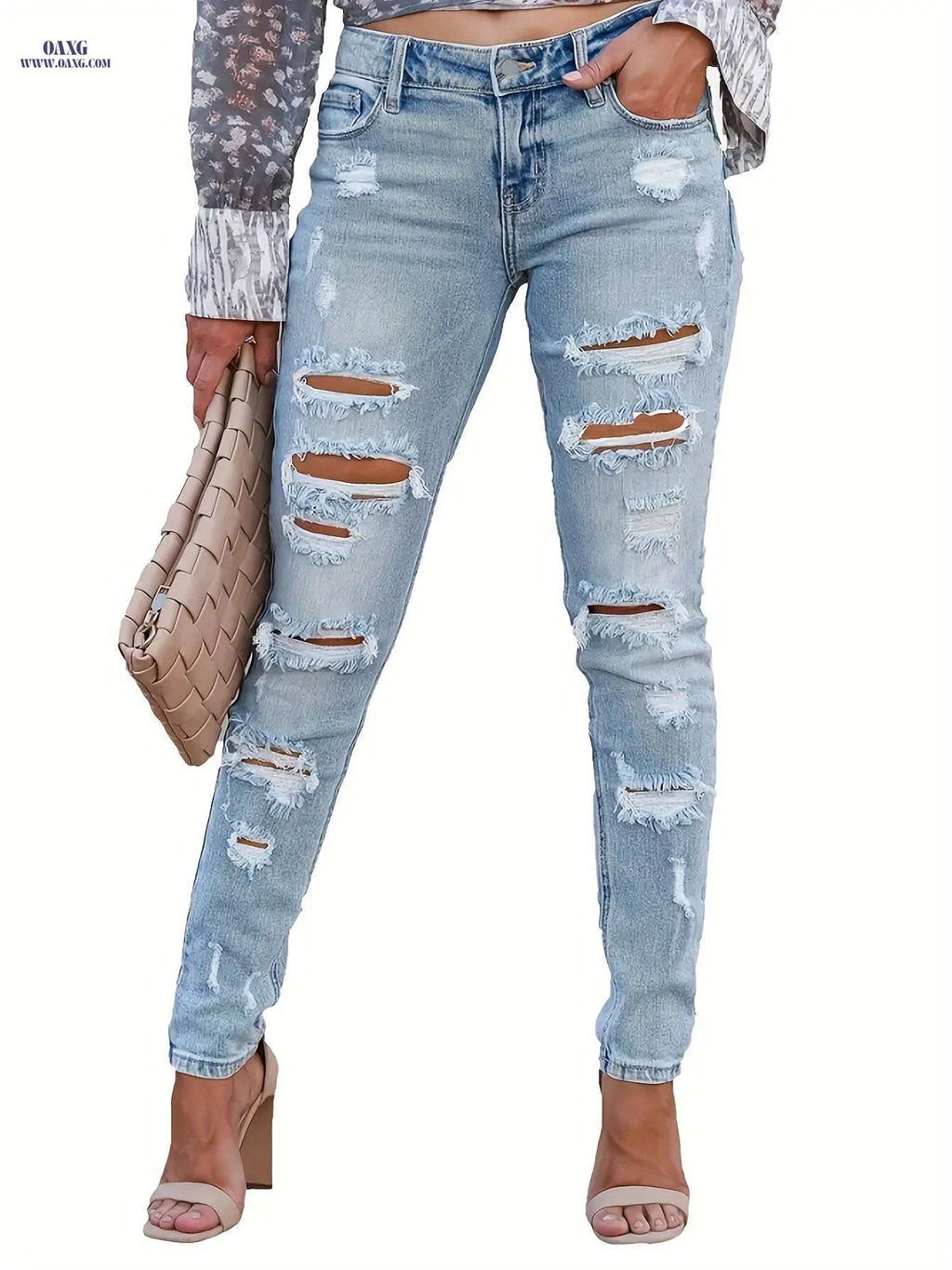 Women's Light Blue Fitted Trousers - High Stretch Skinny Denim   OAXG Light Blue / S