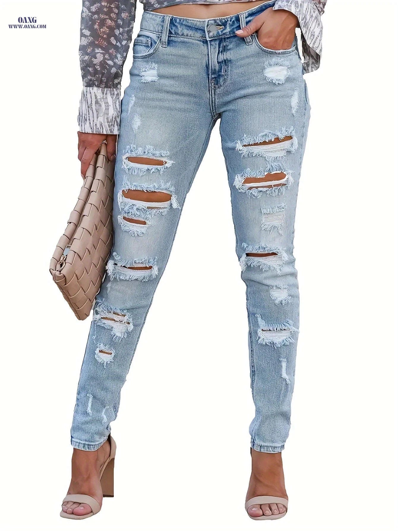 Women's Light Blue Fitted Trousers - High Stretch Skinny Denim   OAXG Light Blue / S