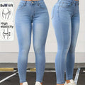Women's Light Blue High-Waisted Stretch Denim Capri Pants - Slim Fit   OAXG 