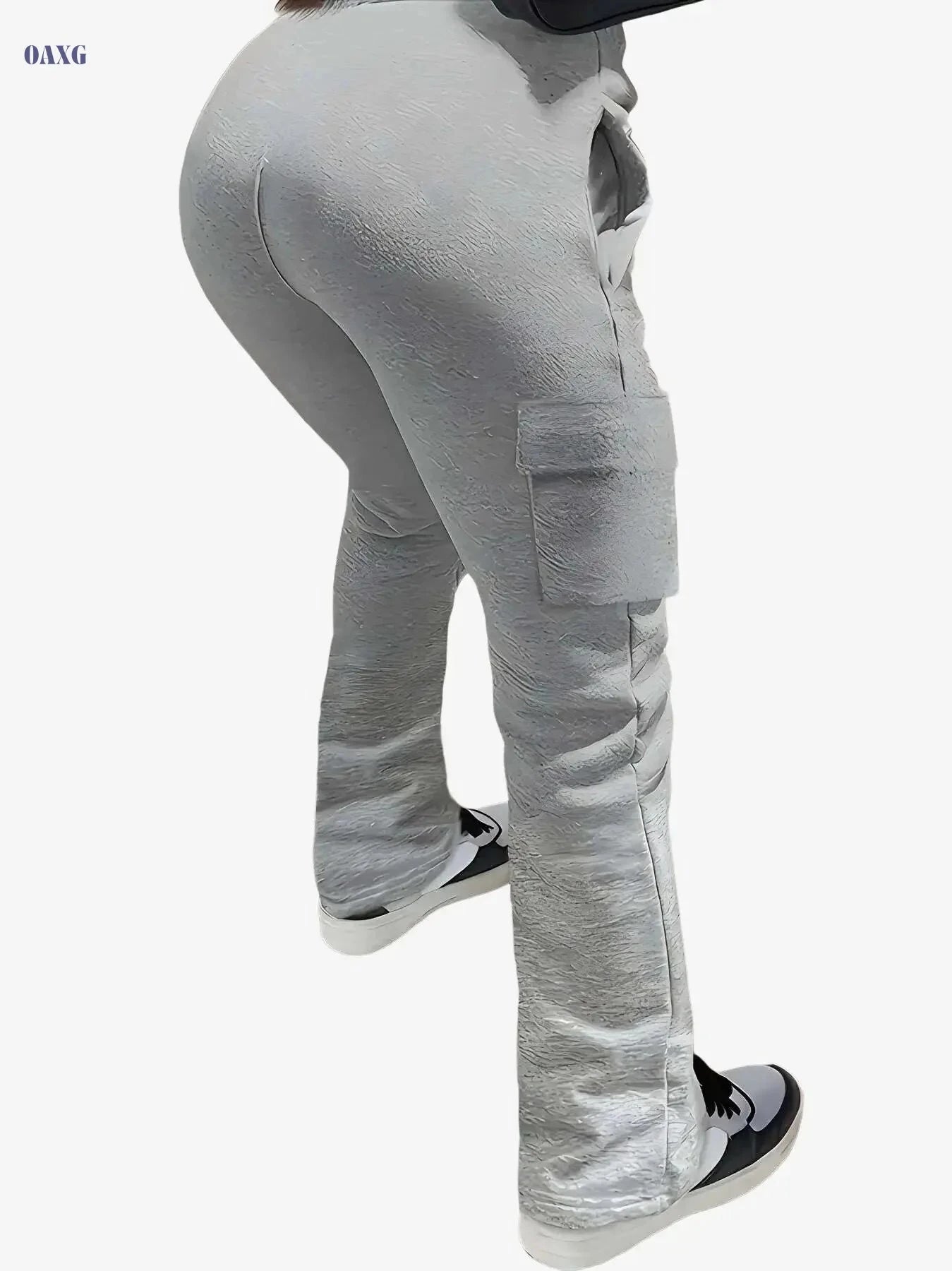 Women's Light Gray Fleece-Lined Cargo Pants - Casual Sporty Style   OAXG 