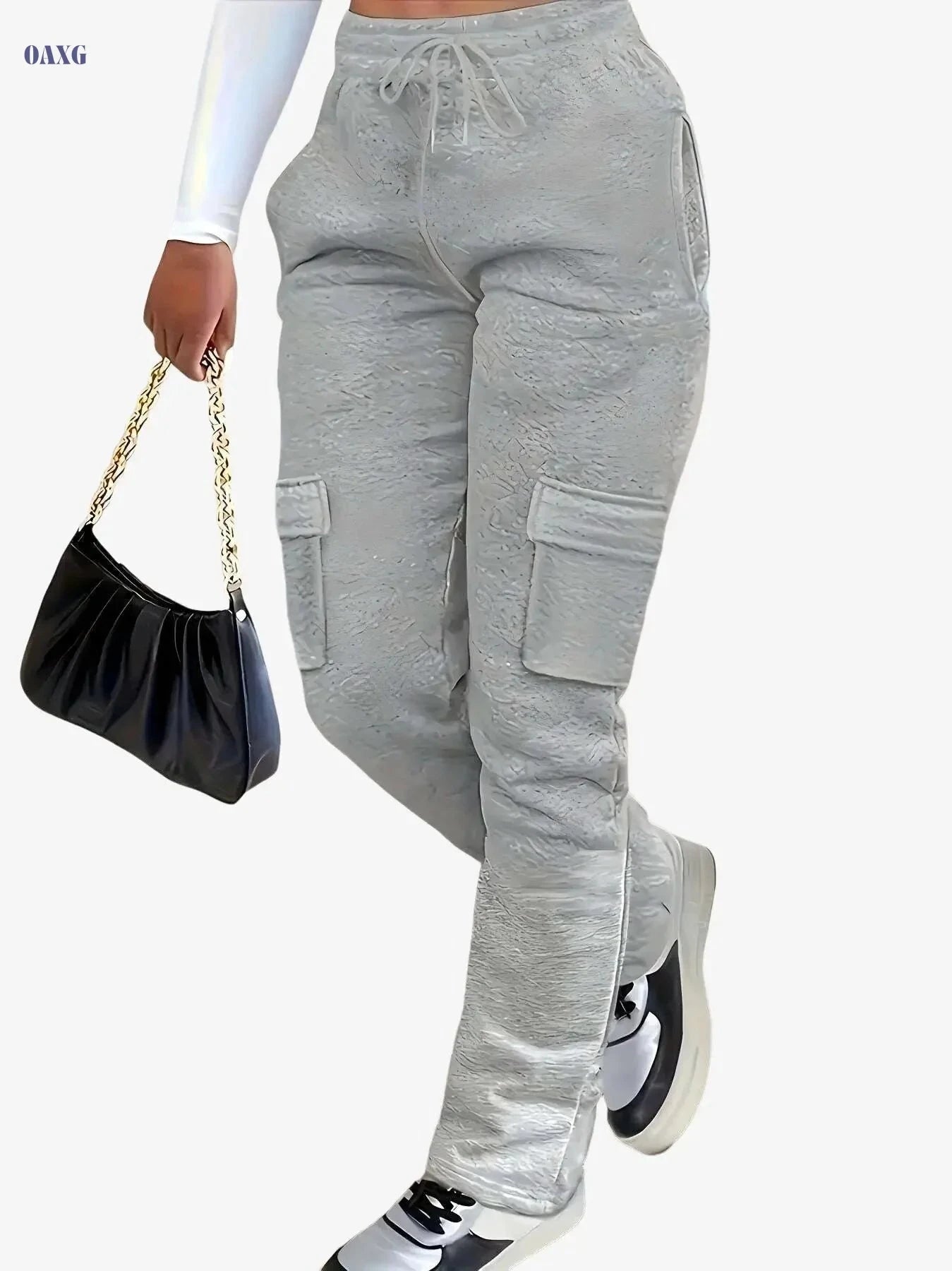 Women's Light Gray Fleece-Lined Cargo Pants - Casual Sporty Style   OAXG Grey / S