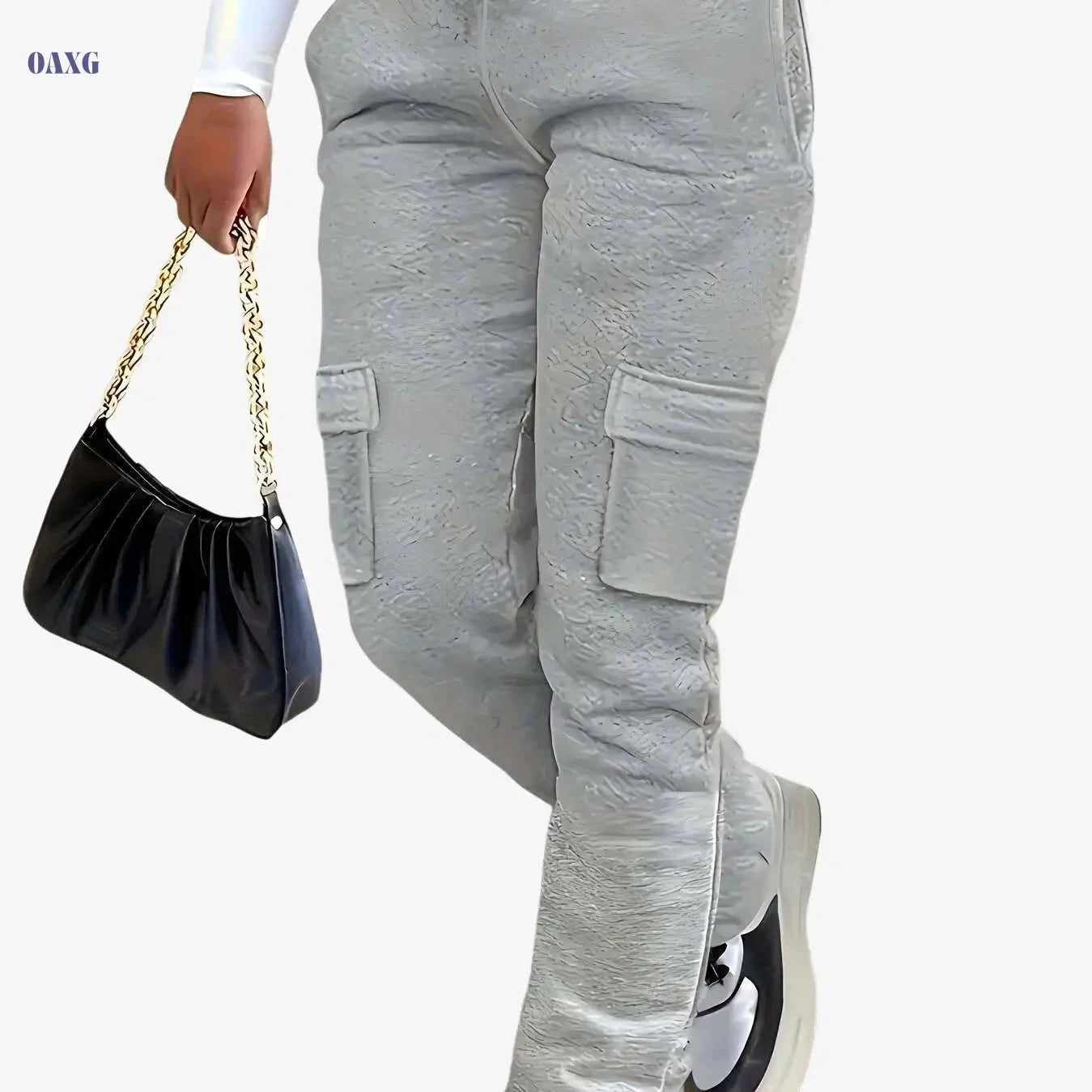 Women's Light Gray Fleece-Lined Cargo Pants - Casual Sporty Style   OAXG Grey / S