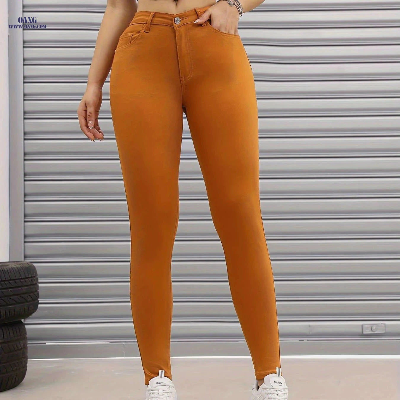 Women's Light Purple Skinny Jeans - High-Waisted Casual Streetwear   OAXG 