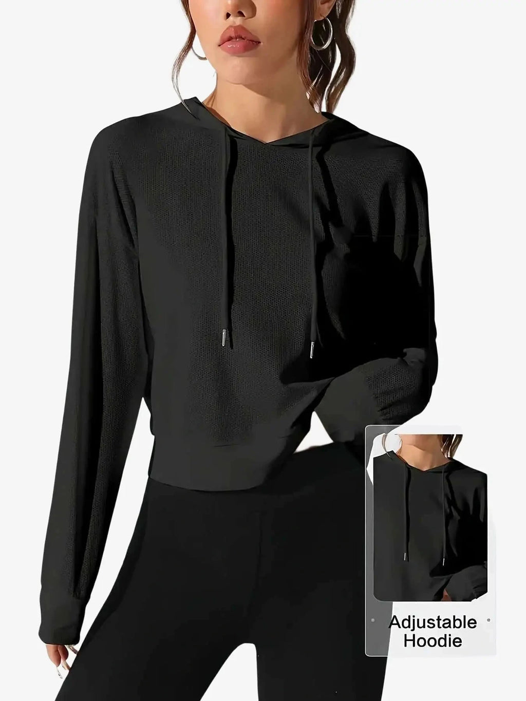 Women's Lightweight Hooded Sweatshirt - Sporty Fit with Back Cut-Out   OAXG Black And White / S