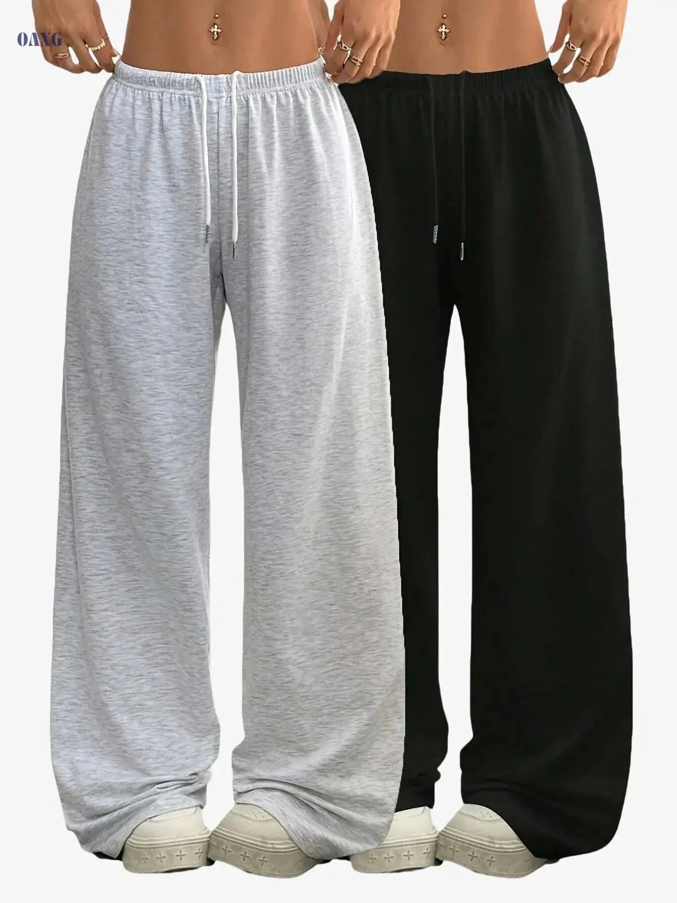 Women's Lightweight Jogger Pants - Drawstring Waist, Wide-Leg Design   OAXG 