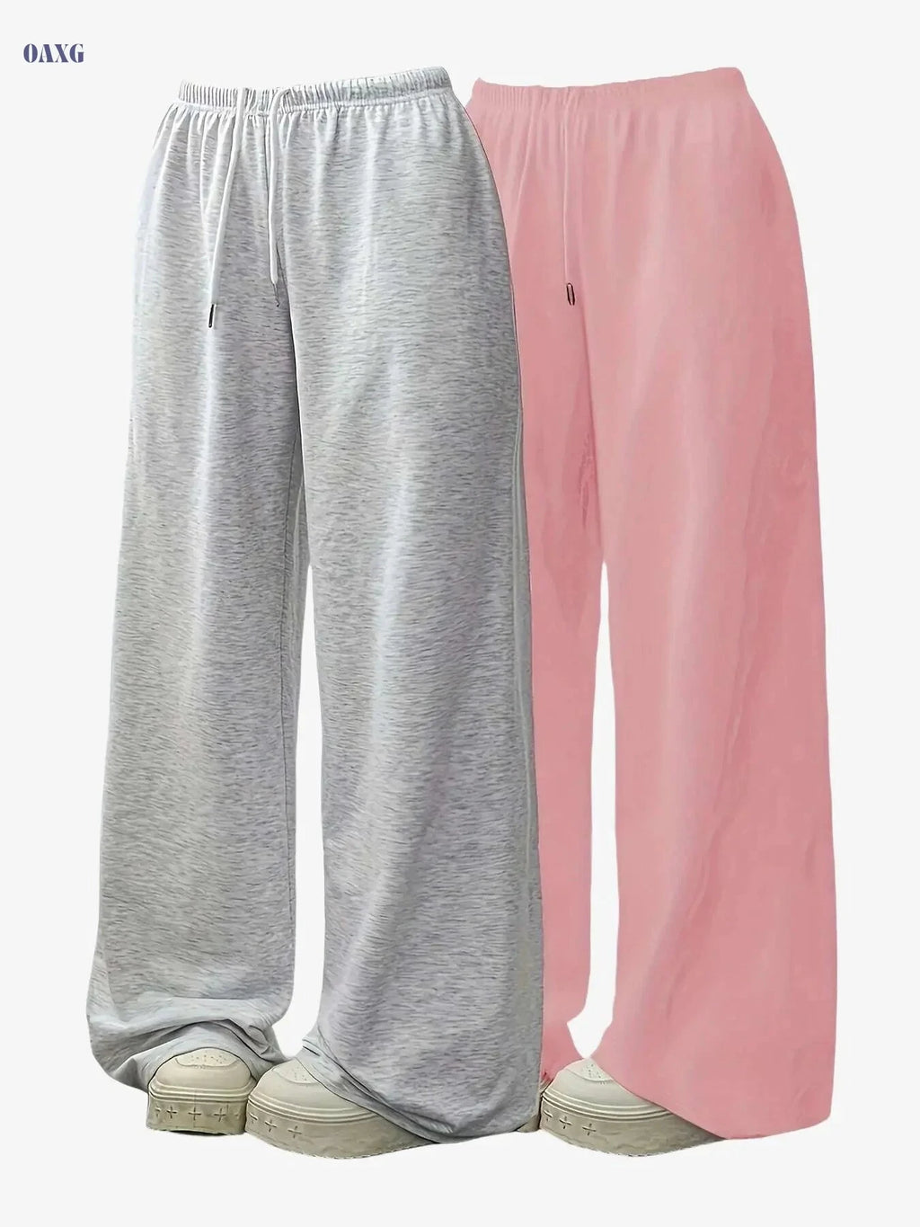 Women's Lightweight Jogger Pants - Drawstring Waist, Wide-Leg Design   OAXG Light Grey+Black / XS