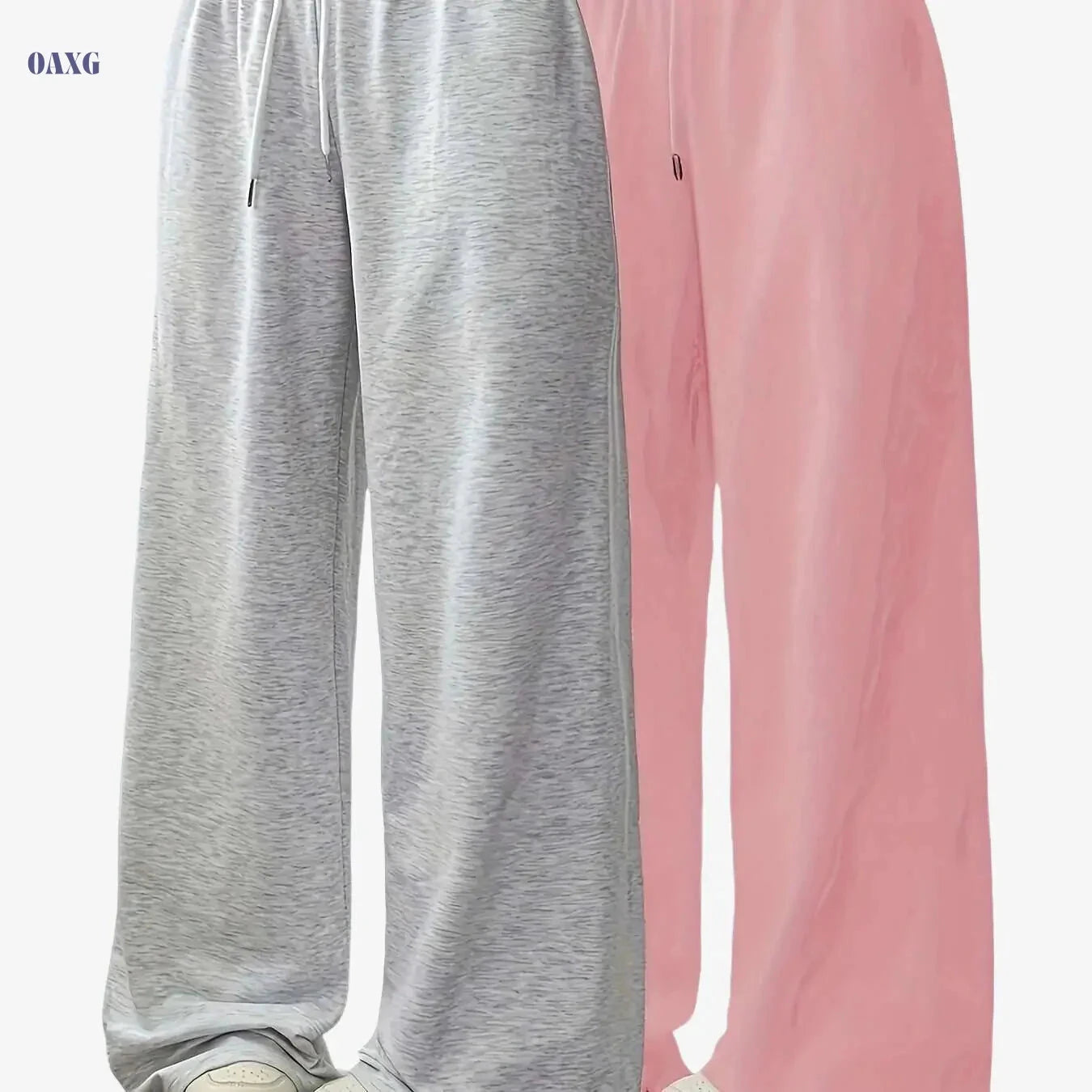 Women's Lightweight Jogger Pants - Drawstring Waist, Wide-Leg Design   OAXG Light Grey+Black / XS