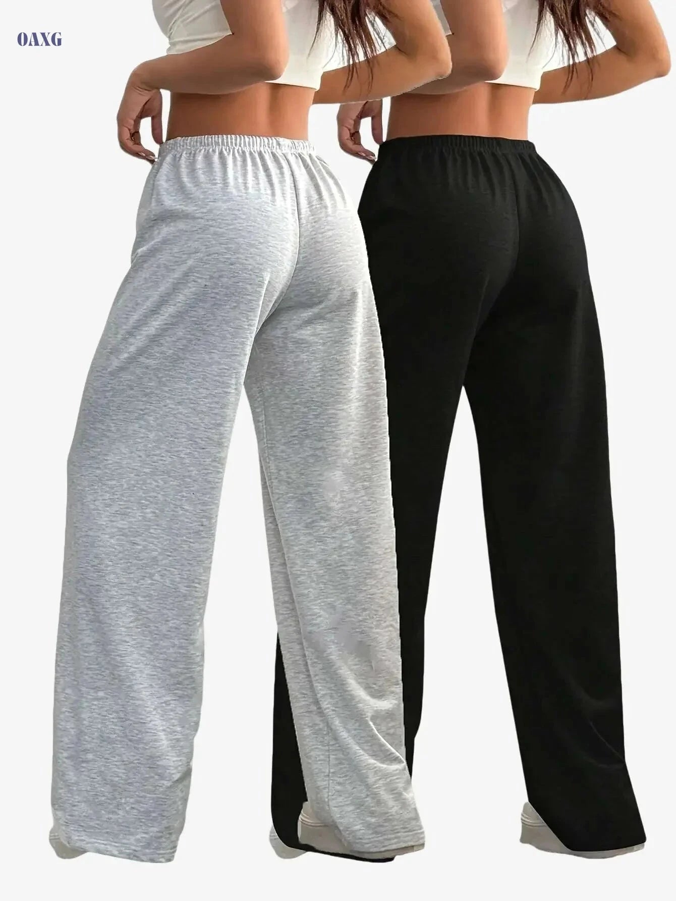 Women's Lightweight Jogger Pants - Drawstring Waist, Wide-Leg Design   OAXG Light Grey+Black / XS
