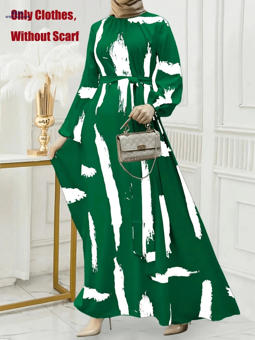 Women's Long Kaftan Dress - Elegant Print, Stand Collar, All Seasons   OAXG 【Multicolor】 / S
