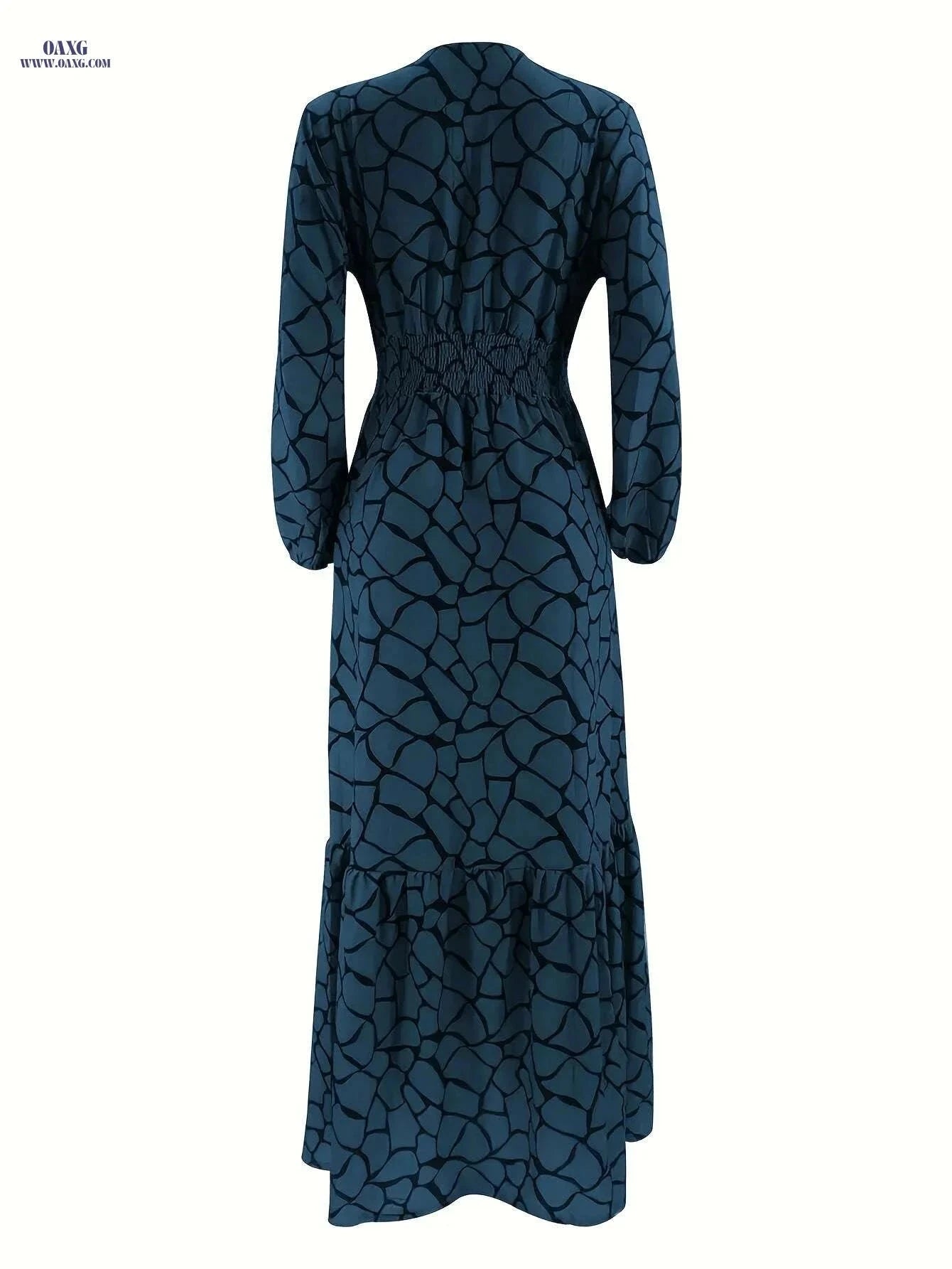 Women's Long Printed Arabic Dress - Casual Spring & Autumn Style   OAXG Black / S