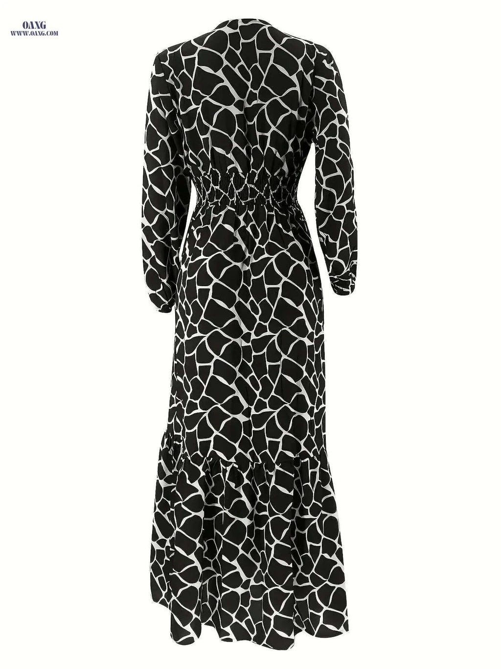 Women's Long Printed Arabic Dress - Casual Spring & Autumn Style   OAXG Black / S