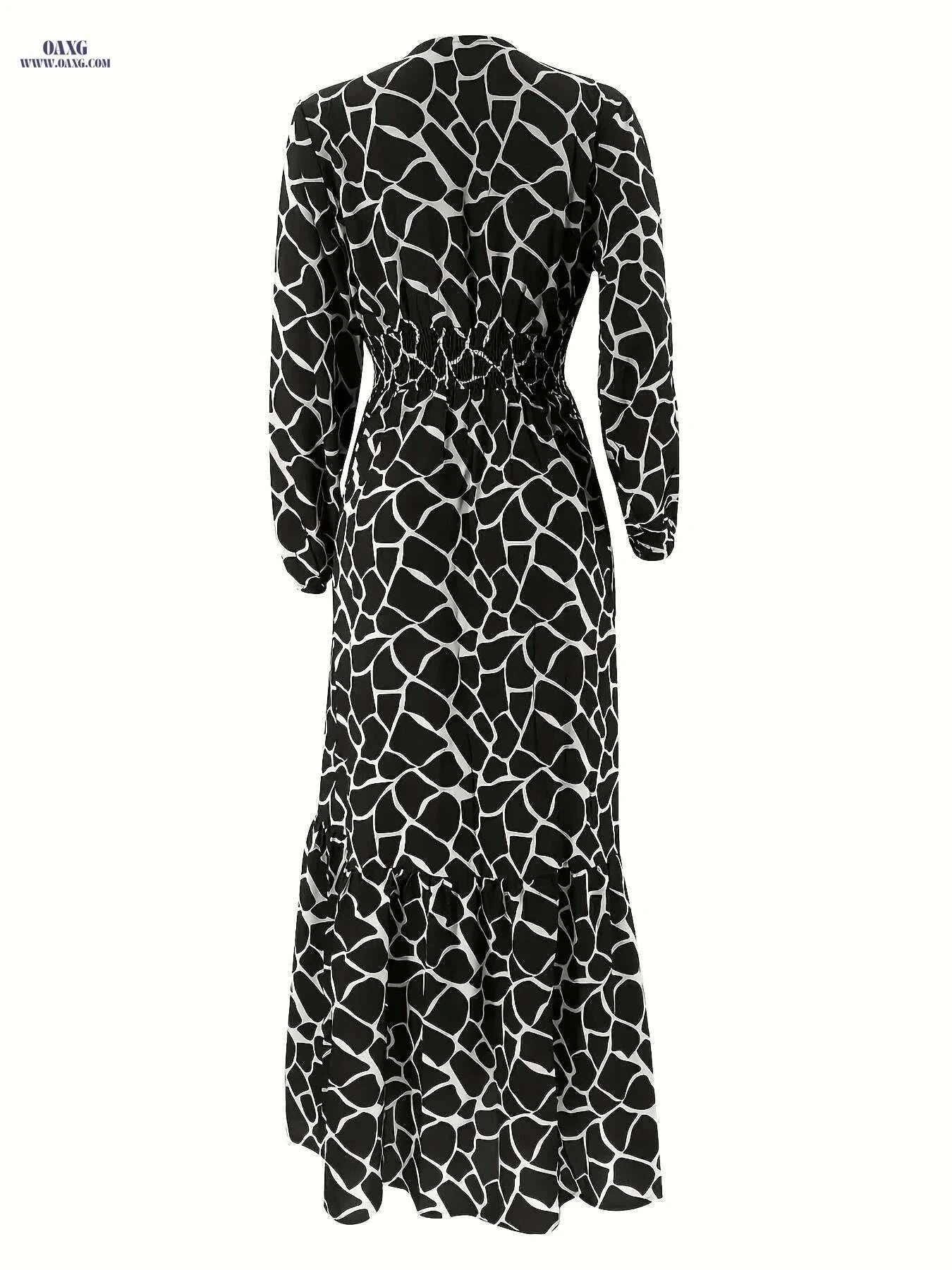 Women's Long Printed Arabic Dress - Casual Spring & Autumn Style   OAXG Black / S